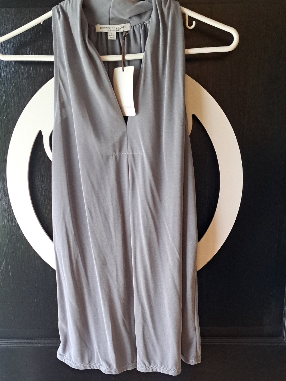 Green Envelope Gray Draped V-Neck Sleeveless Top